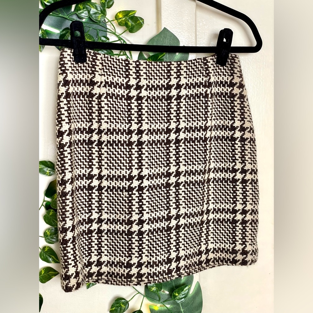 Vintage Wool Brown Houndstooth Skirt (2)